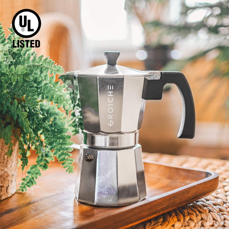 GROSCHE Milano Stovetop Espresso Maker Moka Pot 6 espresso Cup - 9.3 oz, Silver - Cuban Coffee Maker Stove top coffee maker Moka Italian espresso greca coffee maker brewer percolator - Image 2